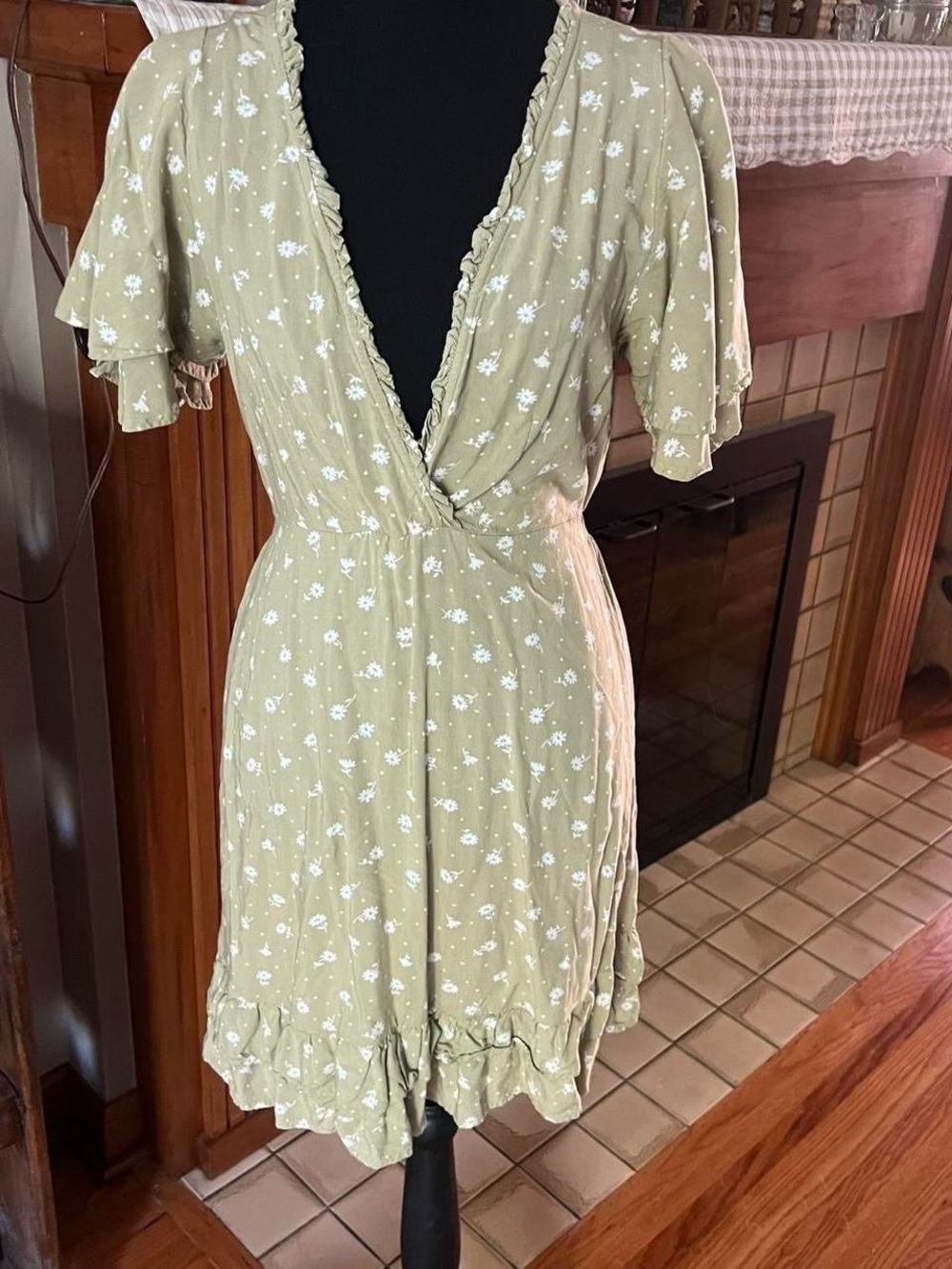 Billabong x The Salty Blonde Light Olive Green Floral Mini Wrap Dress